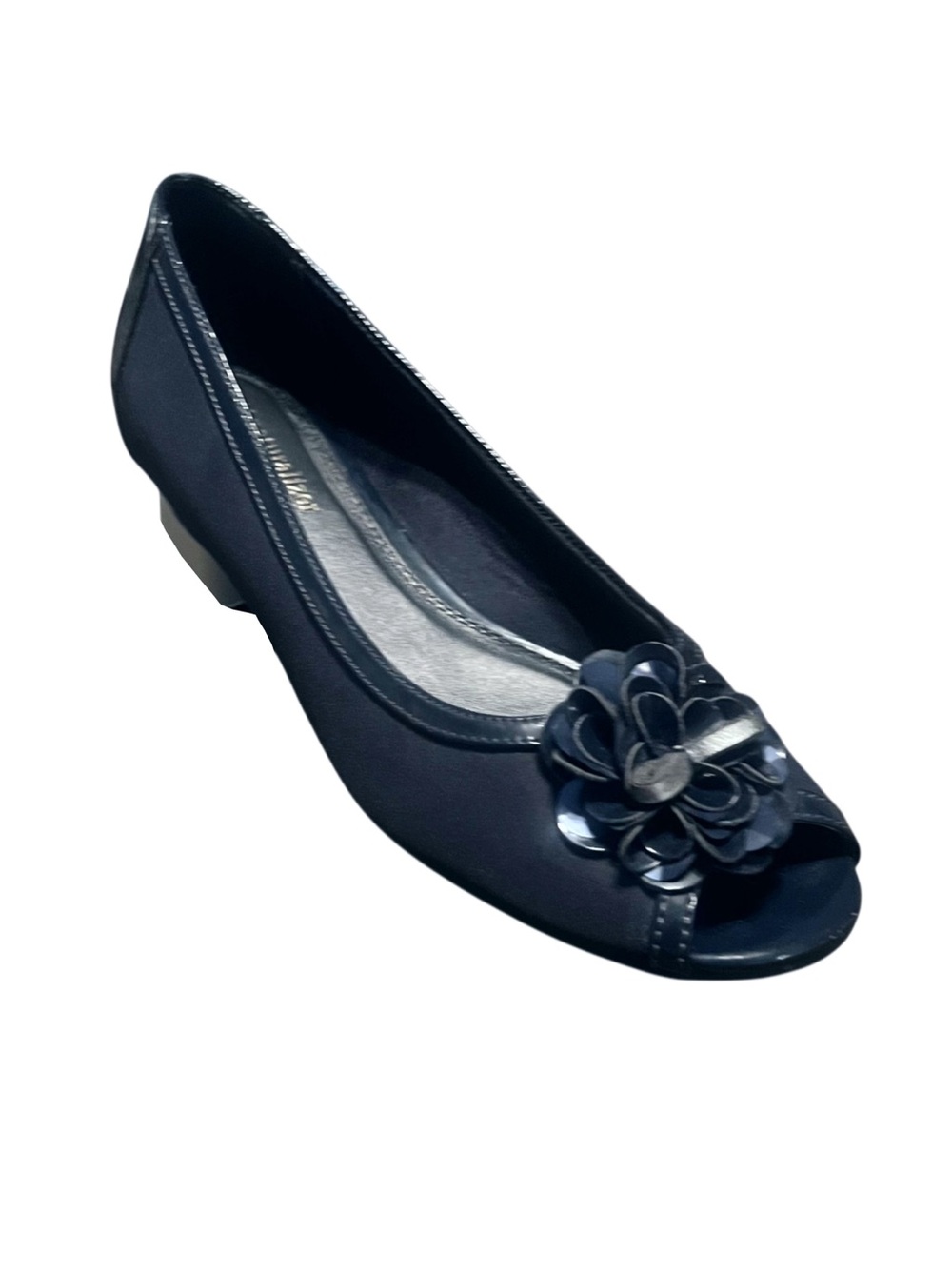 Naturalizer Navy Peep-Toe Ballet Flat with Decorative Flower Sz 8